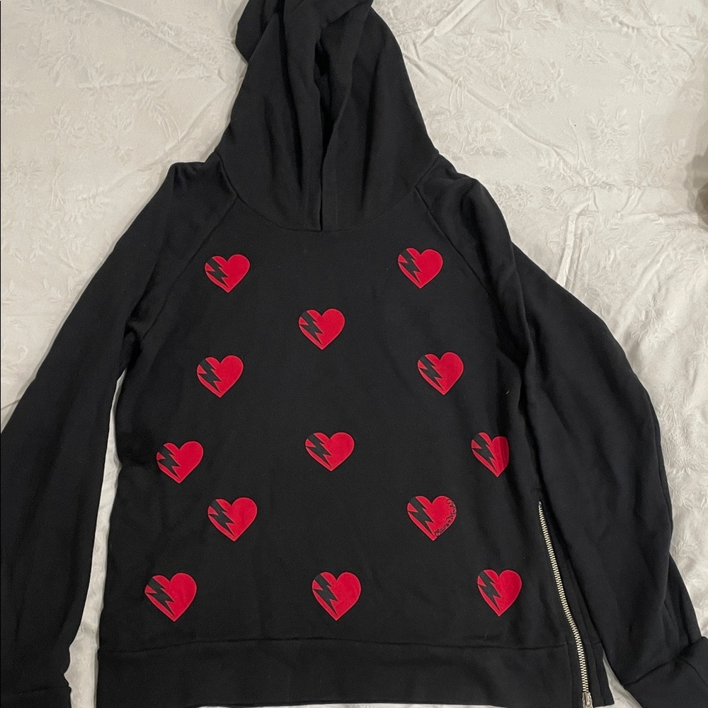 Lauren Moshi Black Sweater with Red Heart Accents